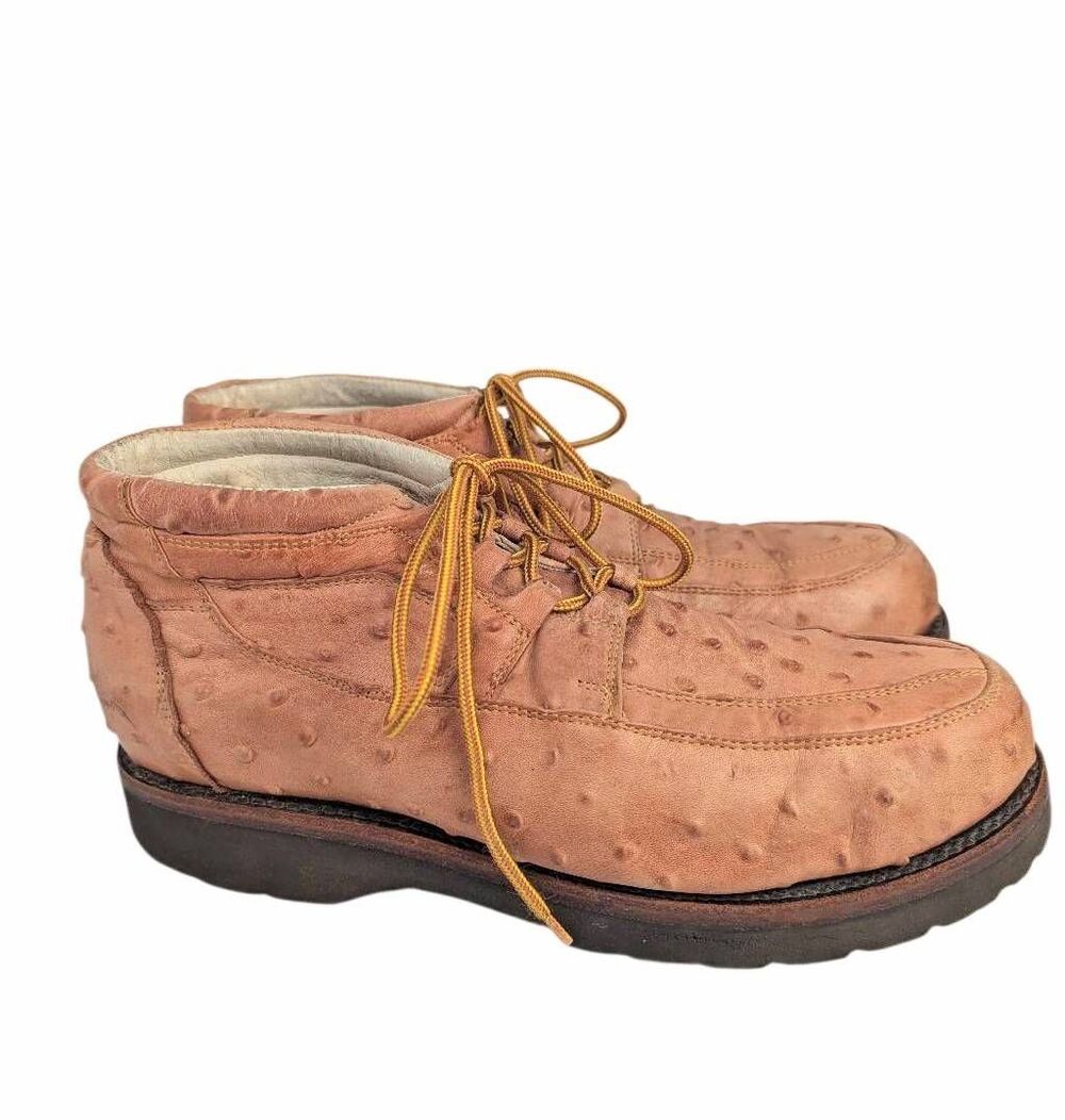 Rancho Boots Lt Orange ostrich leather chukka lace up mens 12.5 US 30.5 Mexico